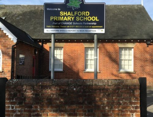 Shalford post mouted school sign